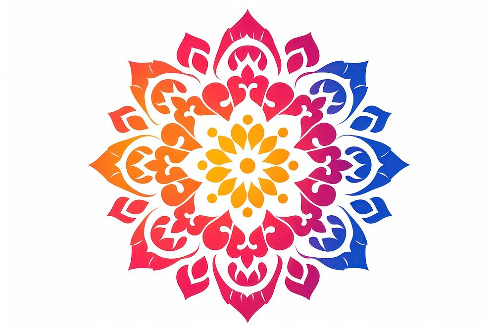 Indian Diwali pattern flower white background. AI generated Image by rawpixel.
