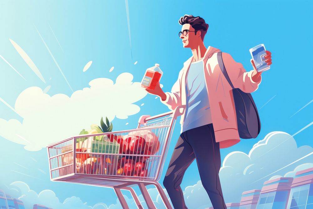 Man buying groceries consumerism supermarket adult. AI generated Image by rawpixel.