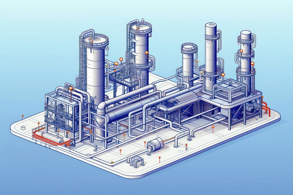 Oil refinery architecture factory diagram. AI generated Image by rawpixel.