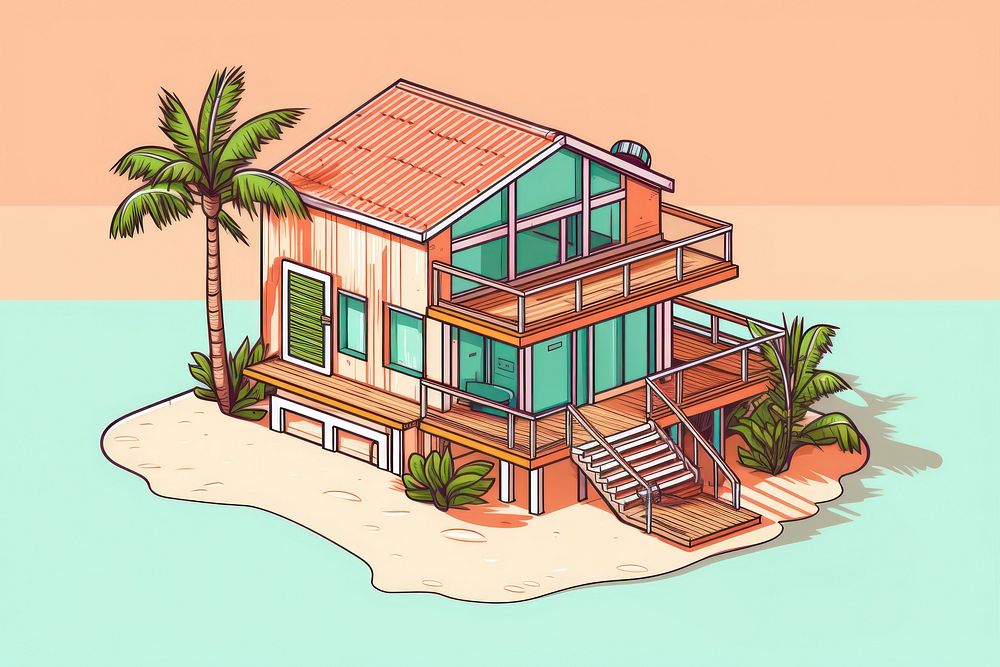 Modern beach bungalow architecture building outdoors. AI generated Image by rawpixel.