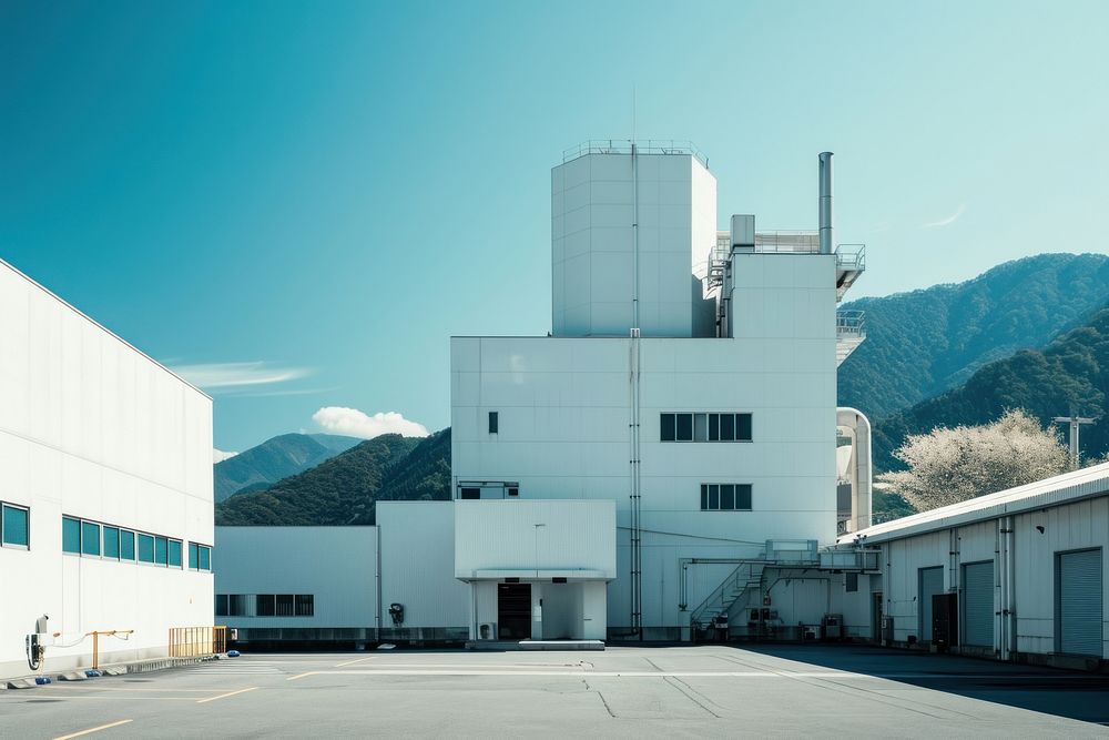 Factory architecture mountain building. AI generated Image by rawpixel.