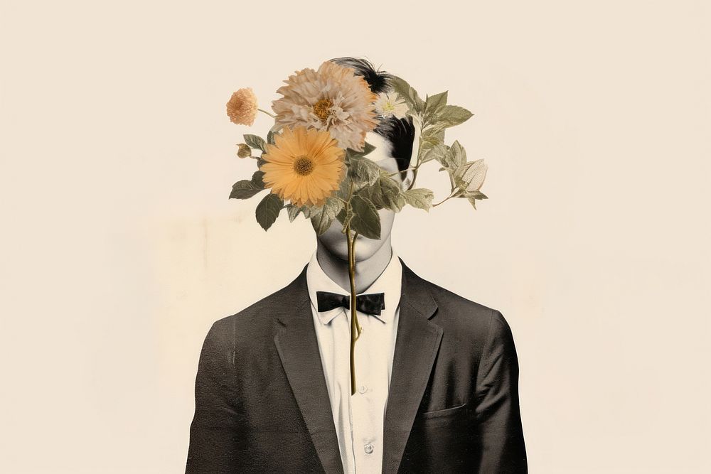 Man with flower portrait tuxedo plant. AI generated Image by rawpixel.