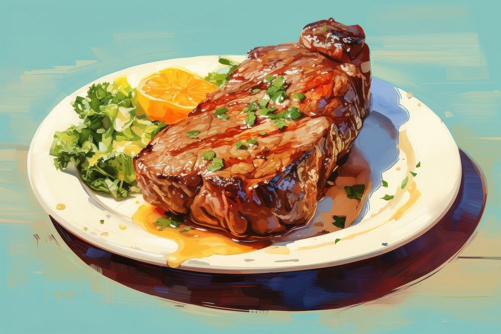 Grilled steak with salad and mash potato plate meat food. AI generated Image by rawpixel.