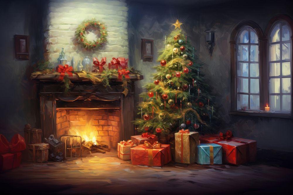 Gift box fireplace christmas decoration. AI generated Image by rawpixel.
