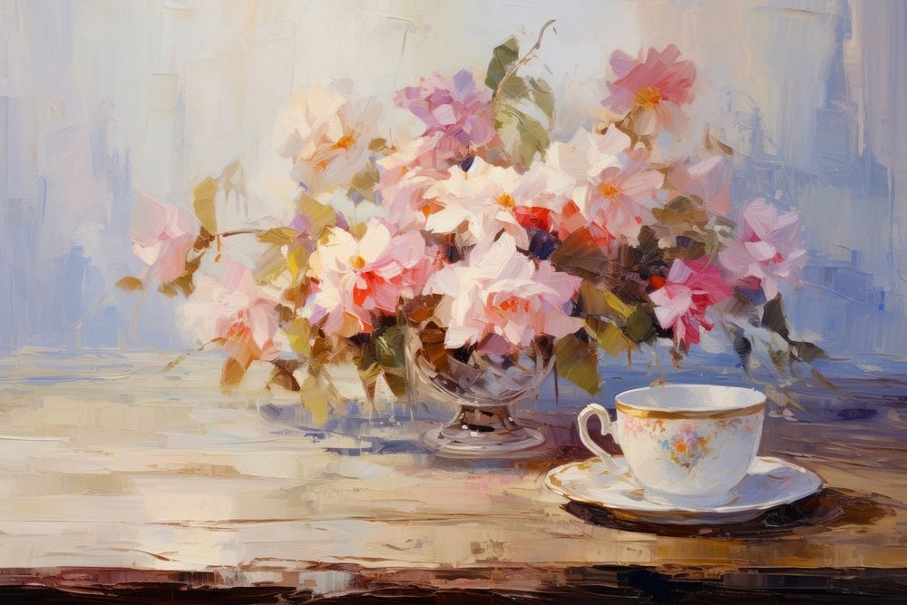 Hot good looking coffee painting flower saucer. AI generated Image by rawpixel.
