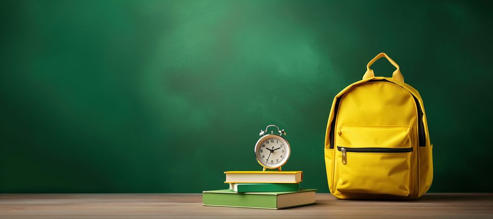 Backpack yellow clock green. AI generated Image by rawpixel.