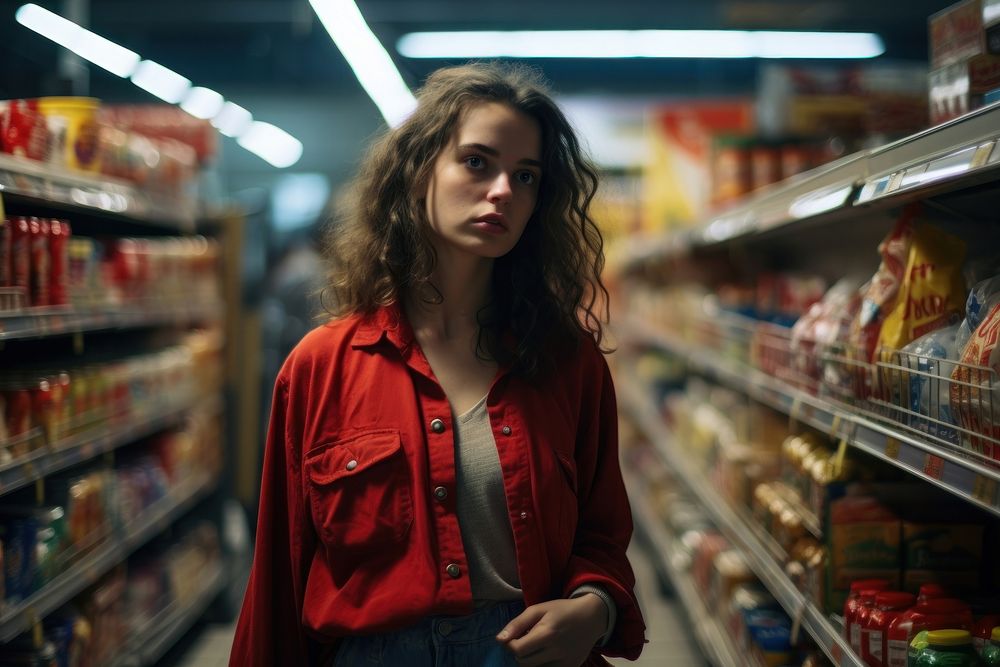 Woman buying groceries supermarket consumerism photo. 