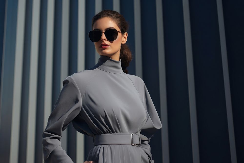 Young elegant woman in grey costume sunglasses fashion outdoors. AI generated Image by rawpixel.