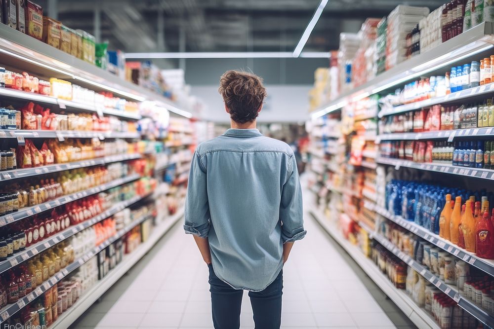 Man buying groceries supermarket consumerism adult. AI generated Image by rawpixel.