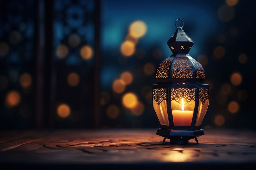Arabic lantern candle lighting glowing. AI generated Image by rawpixel.