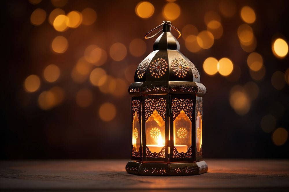 Arabic lantern glowing burning candle. AI generated Image by rawpixel.