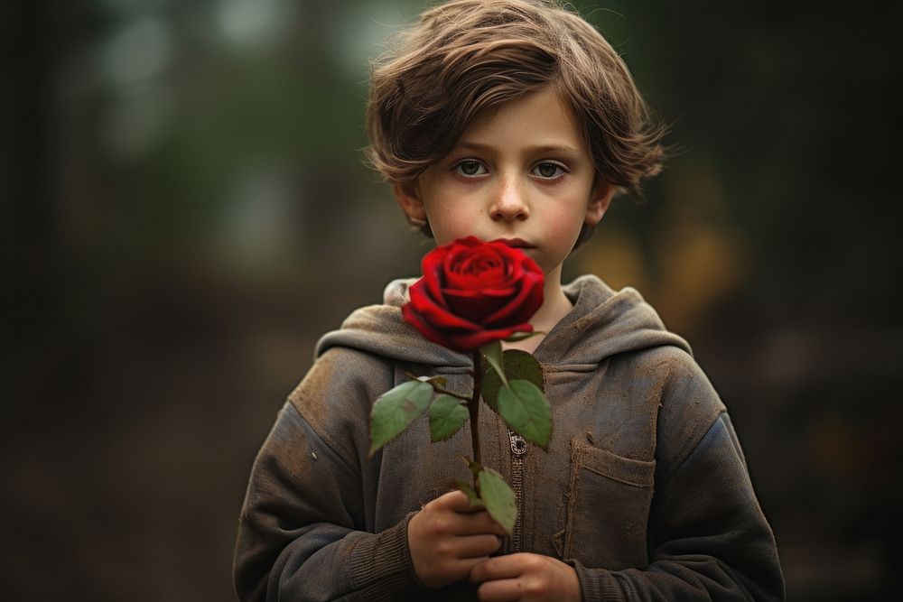 Holding red rose flower portrait child plant. AI generated Image by rawpixel.