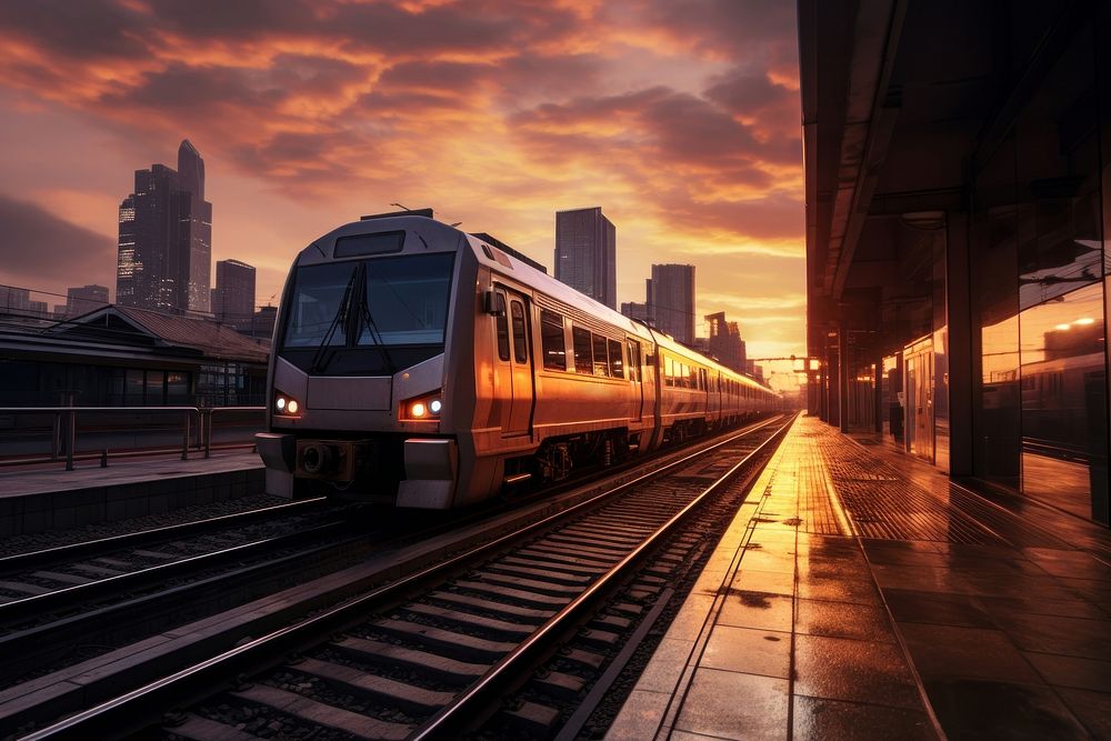 Diesel train cart city architecture skyscraper. AI generated Image by rawpixel.