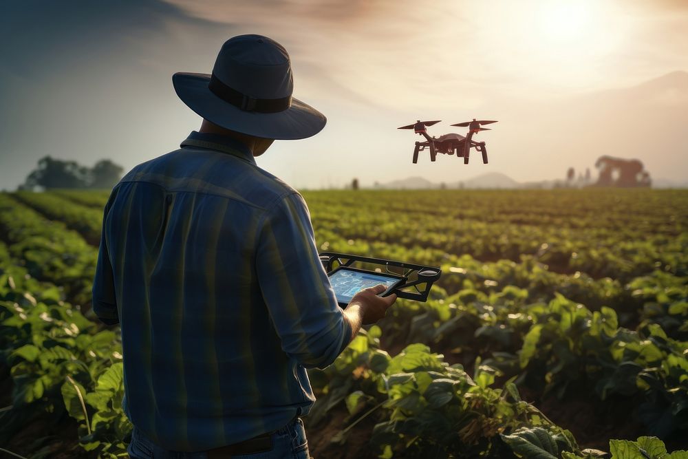 Farmer using technology agriculture field outdoors. AI generated Image by rawpixel.