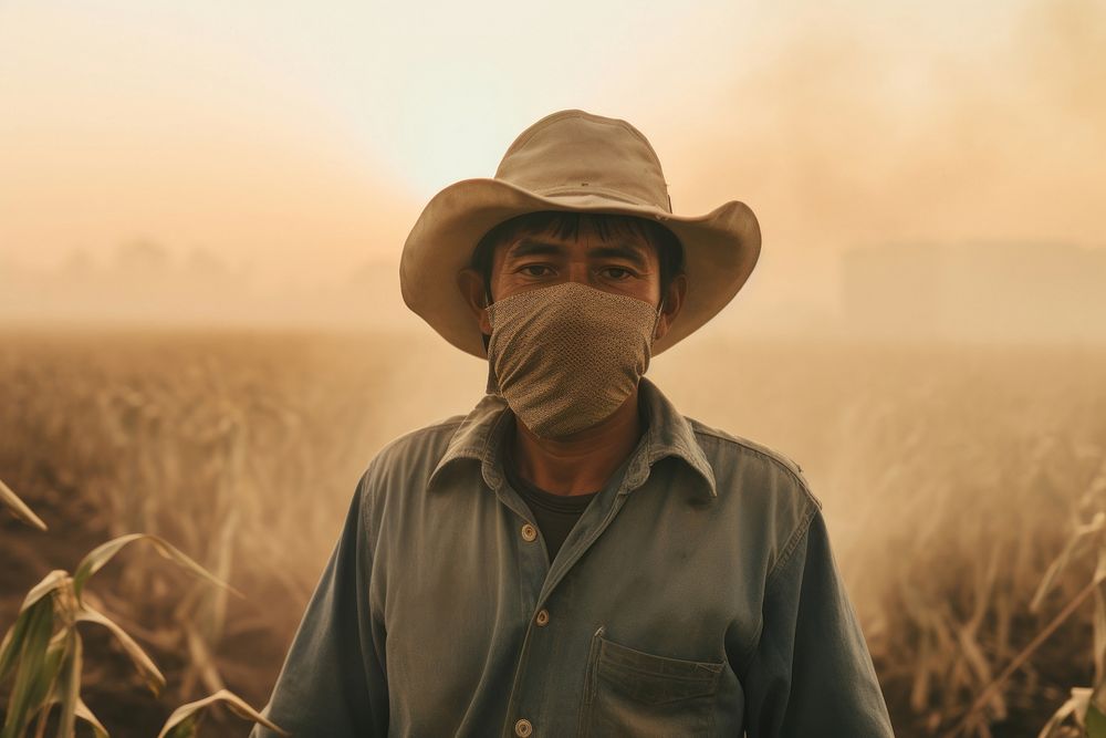 Farmer wearing a face mask doing agriculture outdoors nature adult. AI generated Image by rawpixel.