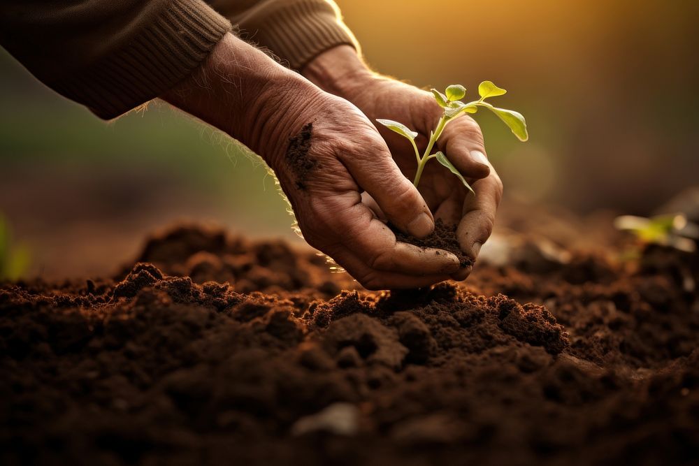 Farmer hands planting seeds gardening outdoors nature. AI generated Image by rawpixel.