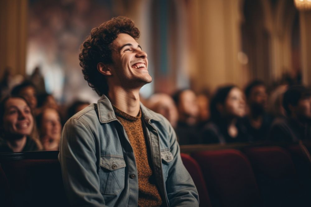 Happy man talking to god at church laughing adult togetherness. AI generated Image by rawpixel.