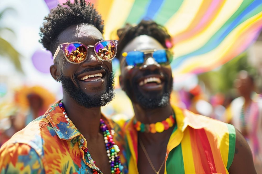 Black gay couple carnival glasses parade. AI generated Image by rawpixel.