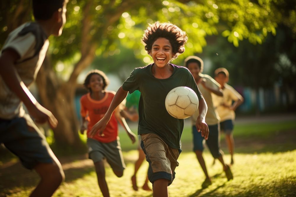 Hispanic group of teenagers football sports child. AI generated Image by rawpixel.