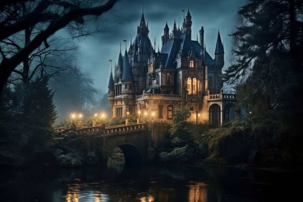 Spooky old gothic castle architecture building outdoors. AI generated Image by rawpixel.