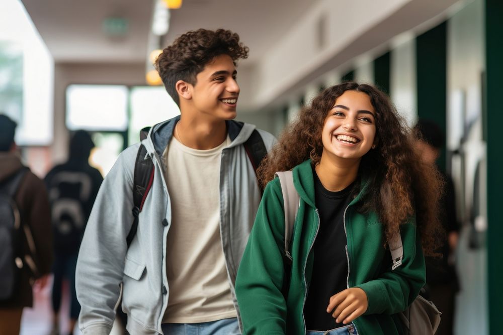 2 Latinx high school students adult joy togetherness. AI generated Image by rawpixel.