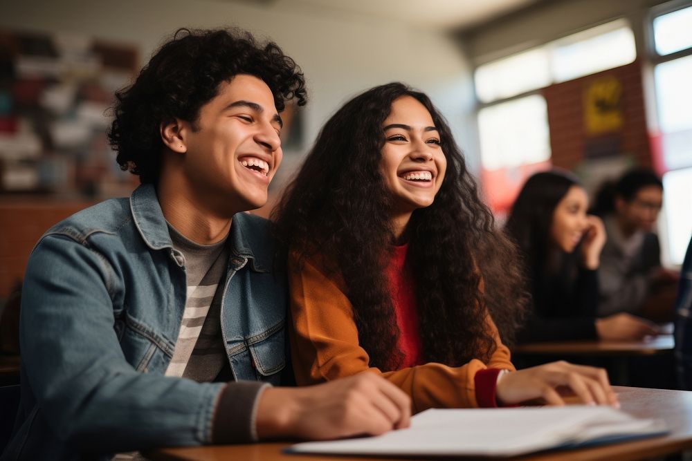 2 Latinx high school students adult togetherness adolescence. AI generated Image by rawpixel.