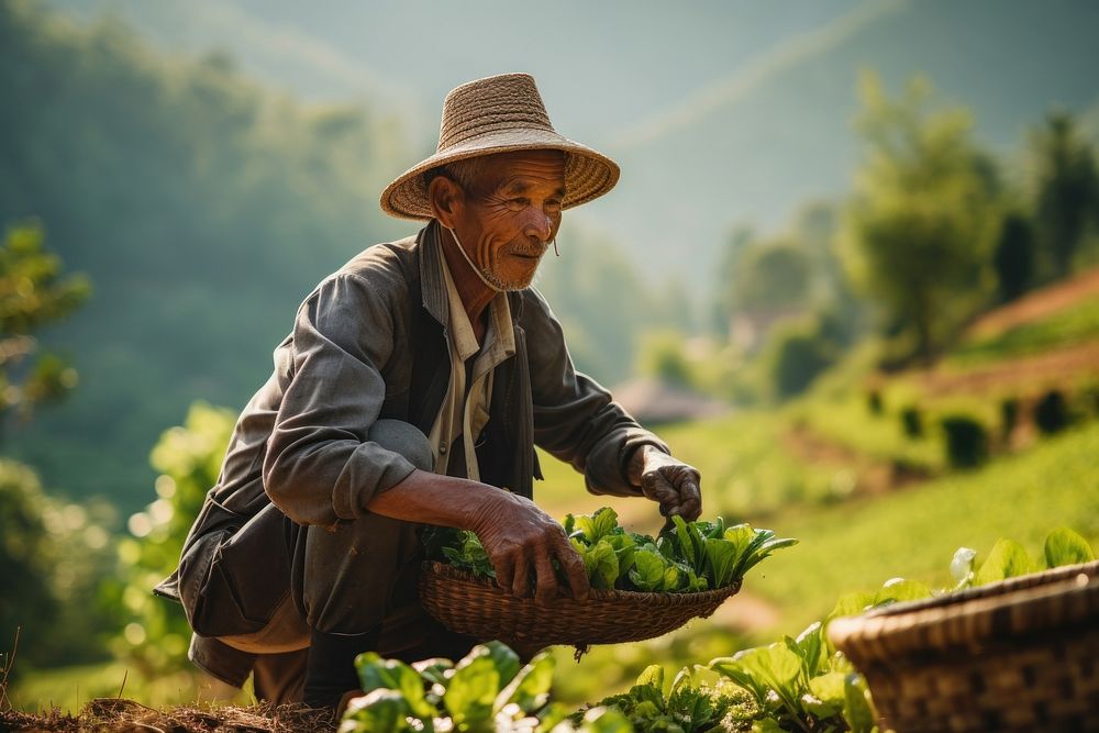 Asian farmer doing agriculture gardening outdoors nature. AI generated Image by rawpixel.