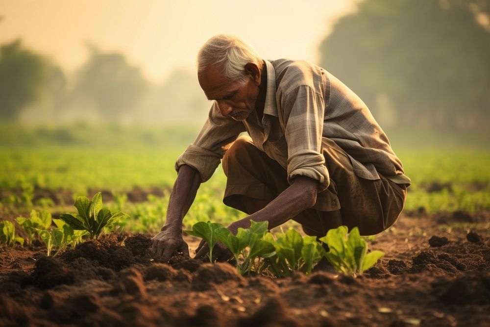Indian farmer doing agriculture gardening outdoors nature. AI generated Image by rawpixel.