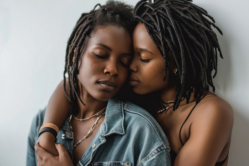 Black lesbian couple jewelry adult affectionate. AI generated Image by rawpixel.