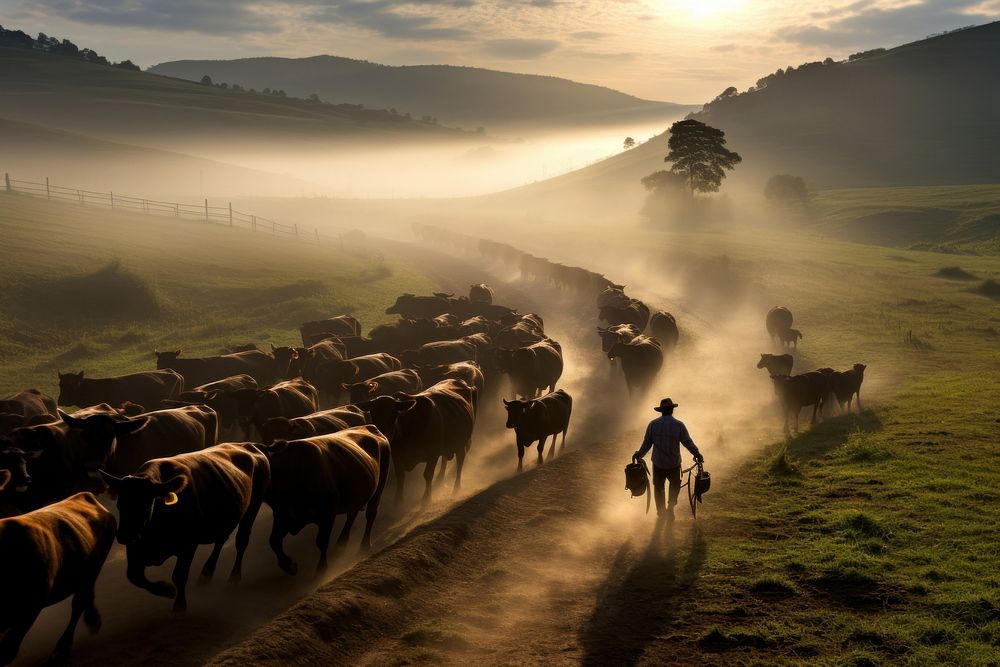 Cattle farming agriculture grassland livestock outdoors. AI generated Image by rawpixel.