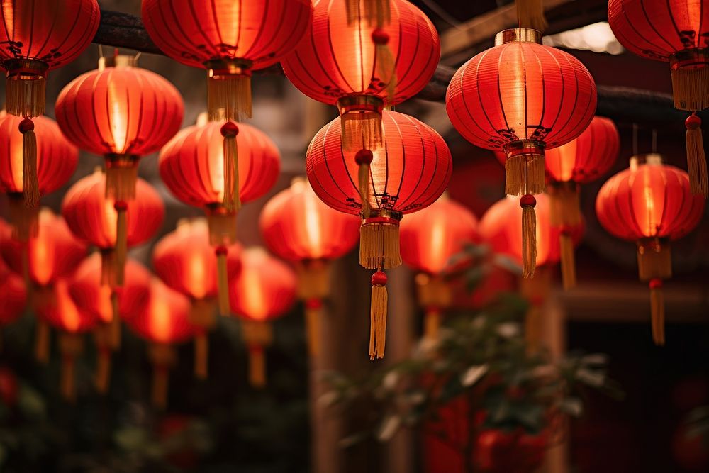 Chinese red lanterns festival spirituality architecture. AI generated Image by rawpixel.