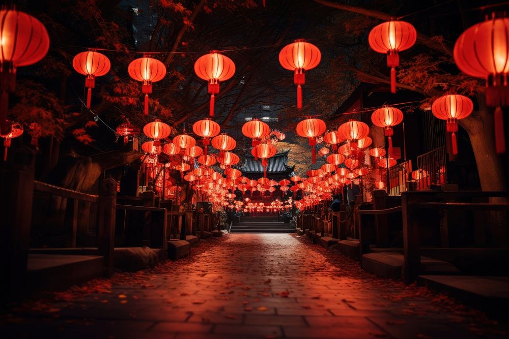 Chinese red lanterns festival spirituality architecture. AI generated Image by rawpixel.