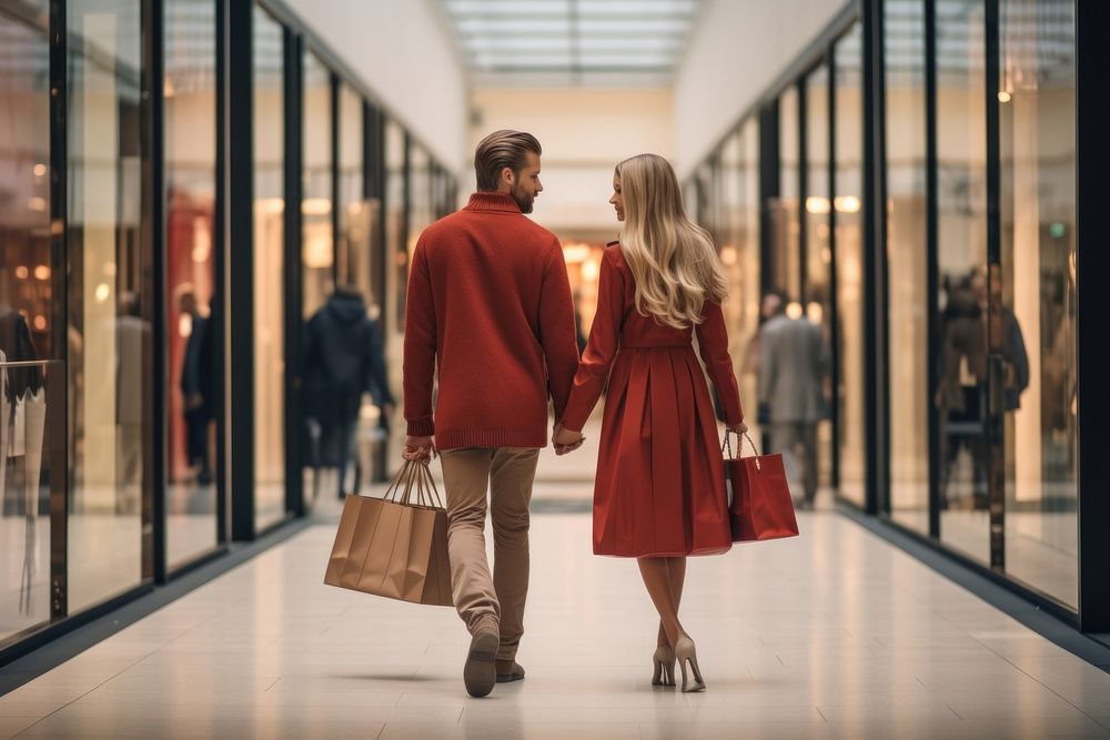 Couple with shopping bags handbag adult coat. AI generated Image by rawpixel.