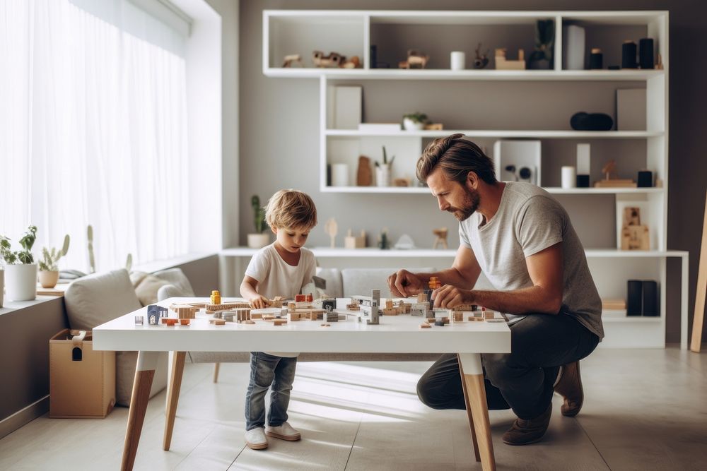 Father and son doing assemble furniture together architecture child adult. AI generated Image by rawpixel.