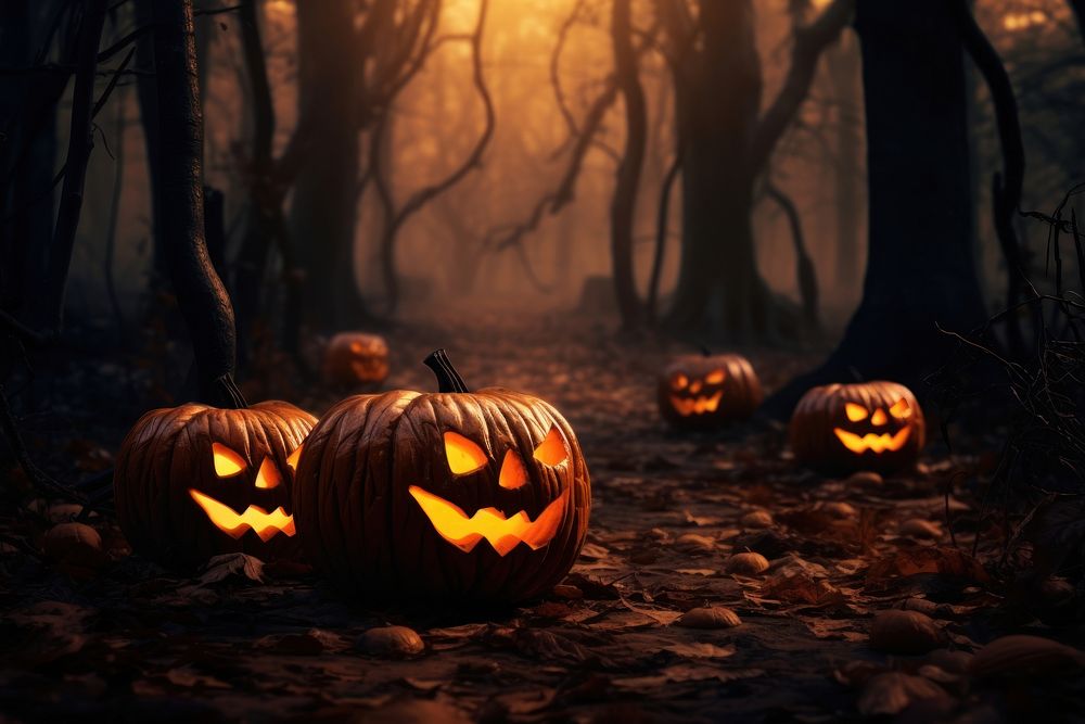 Halloween Pumpkins On Wood halloween pumpkin spooky. AI generated Image by rawpixel.