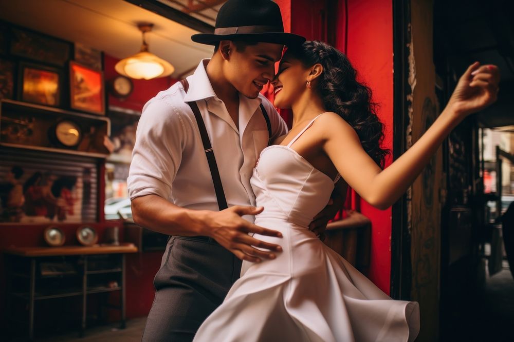 Hispanic couple dancing adult dress. AI generated Image by rawpixel.