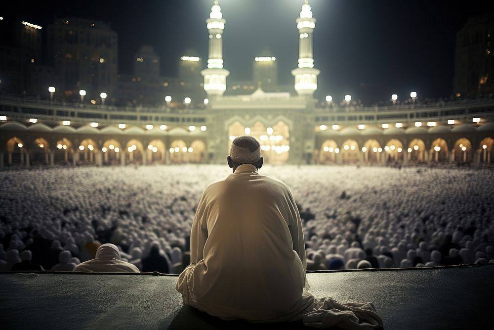 Muslim praying at mecca adult architecture spirituality. AI generated Image by rawpixel.