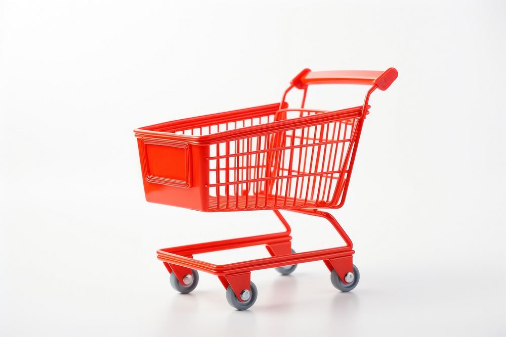 Plastic shopping cart red white background consumerism. AI generated Image by rawpixel.