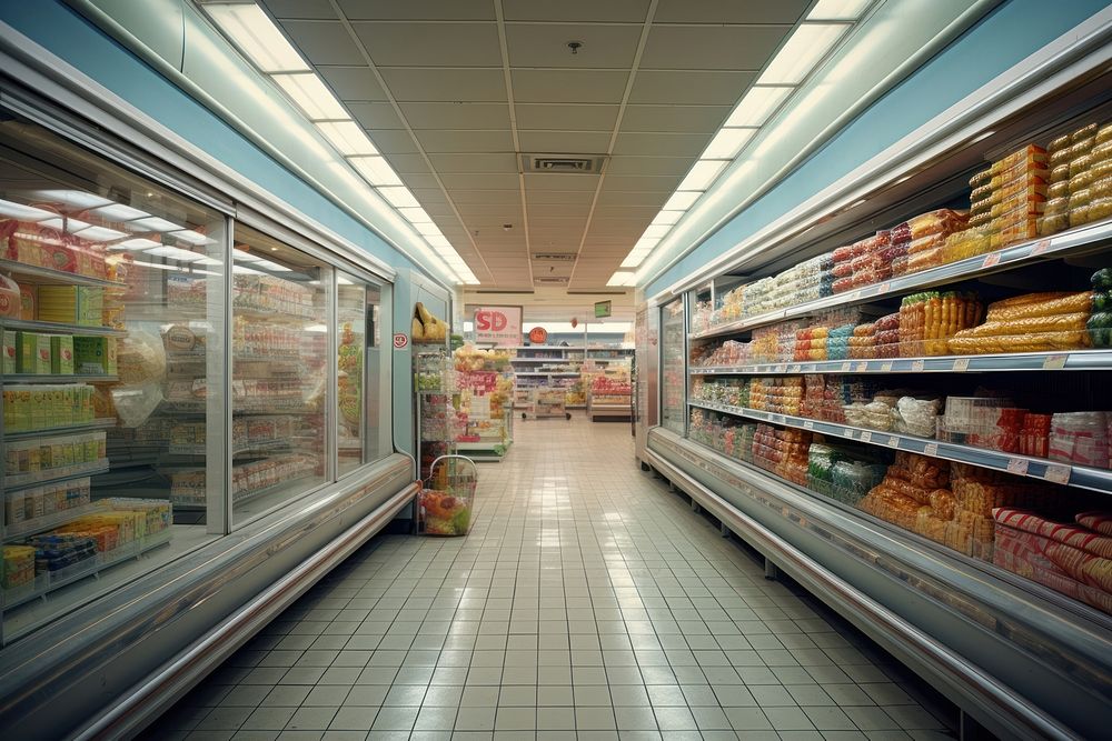 Supermarket aisle supermarket refrigerator architecture. AI generated Image by rawpixel.
