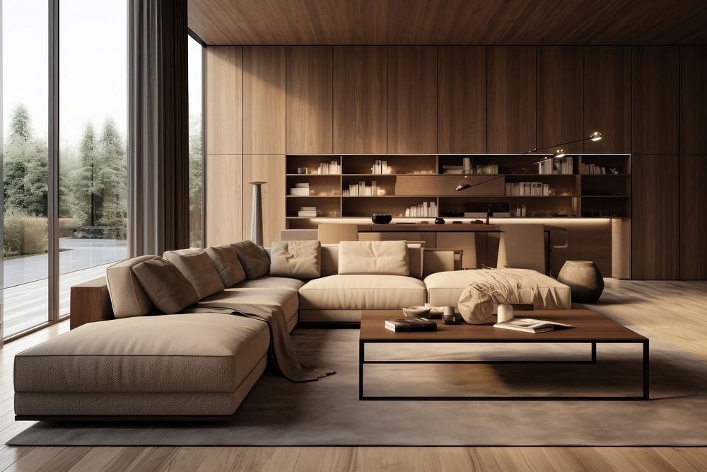 Modern living room furniture architecture building. AI generated Image by rawpixel.