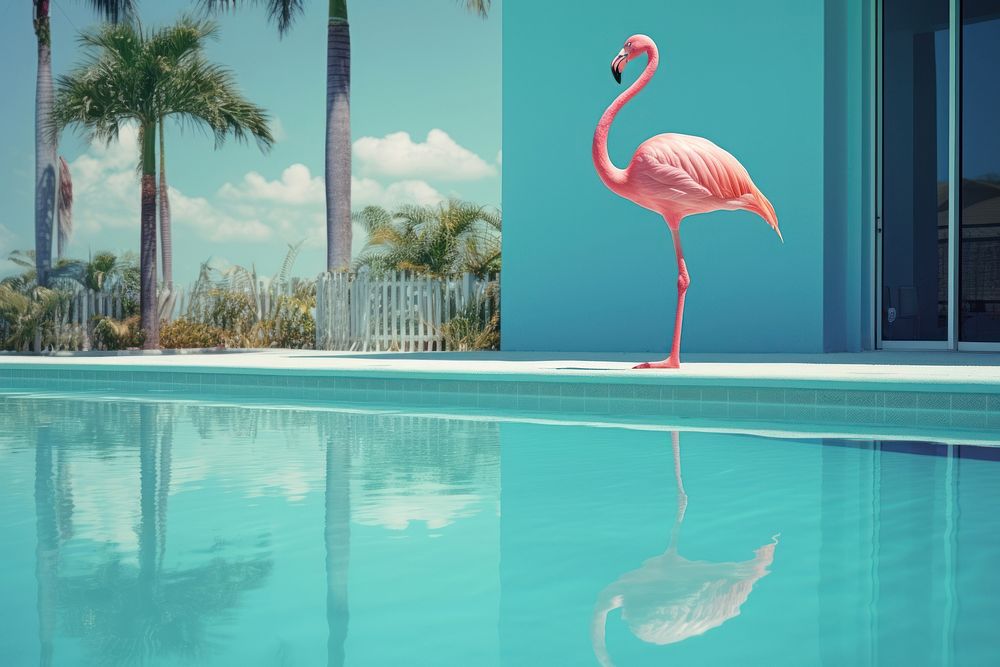 Pink flamingo animal bird pink. AI generated Image by rawpixel.