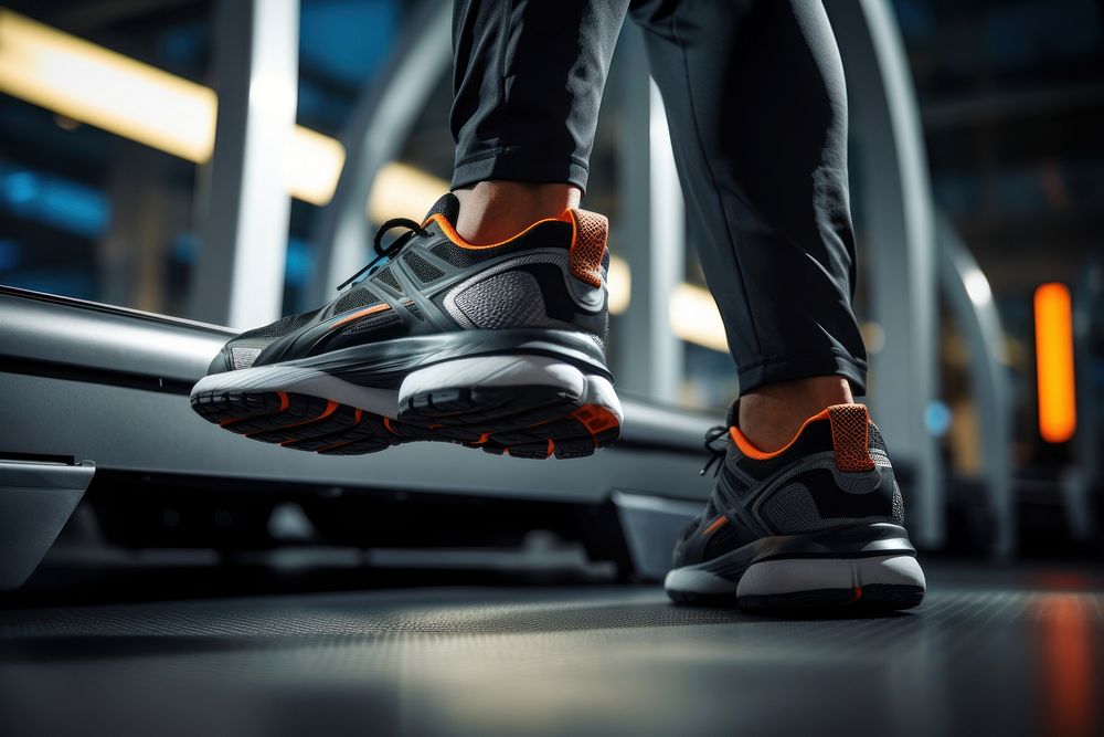 Running on treadmill gym footwear fitness. AI generated Image by rawpixel.
