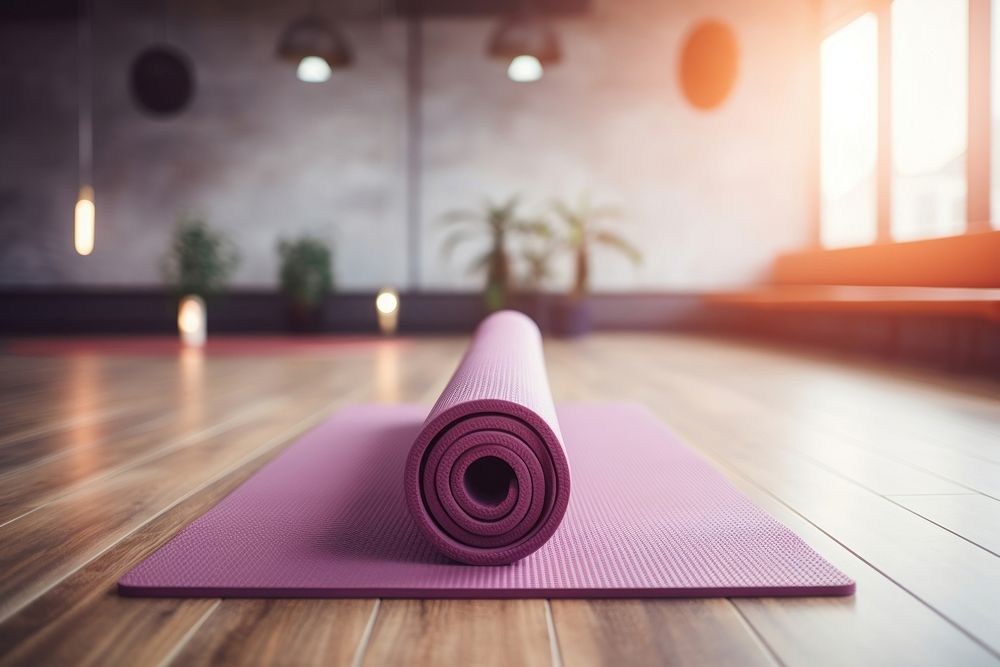 Holding a yoga mat gym spirituality flexibility. 