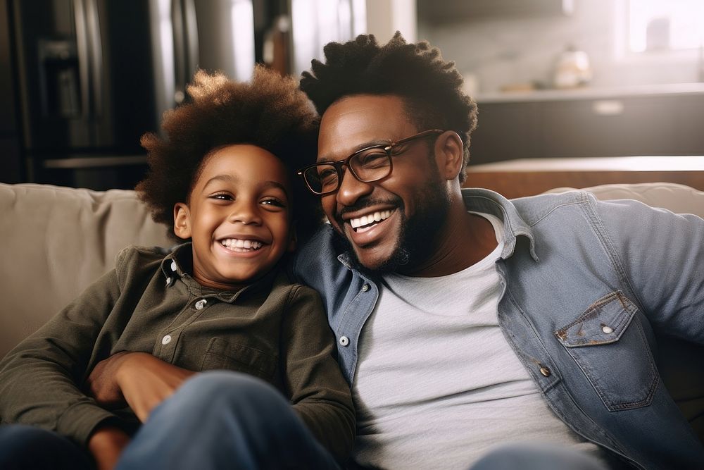Black men laughing glasses father. AI generated Image by rawpixel.
