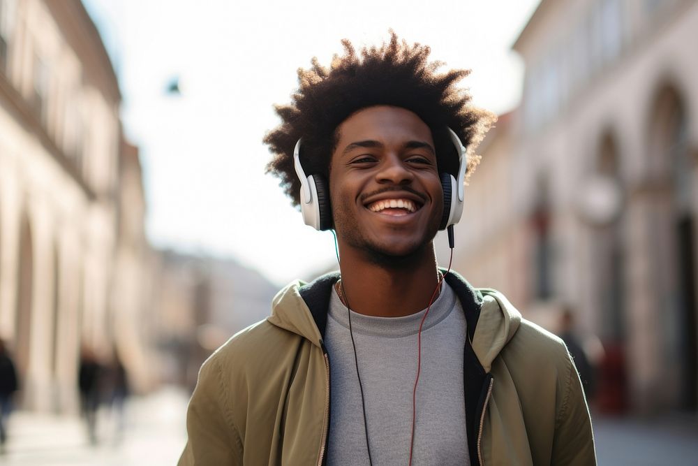 Black men street adult smile. AI generated Image by rawpixel.