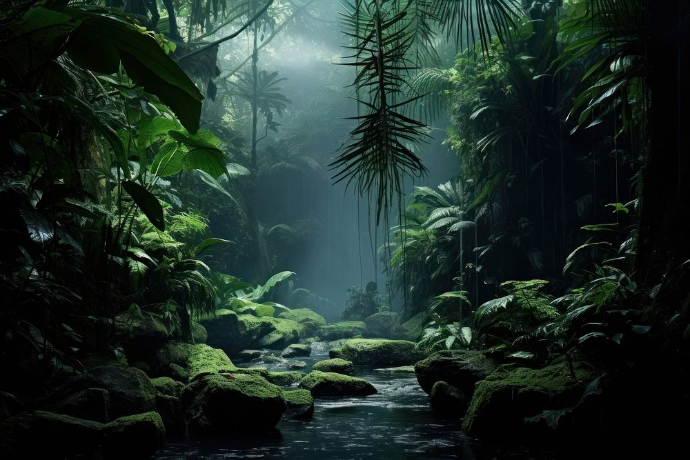 Rainforest jungle vegetation outdoors woodland. AI generated Image by rawpixel.