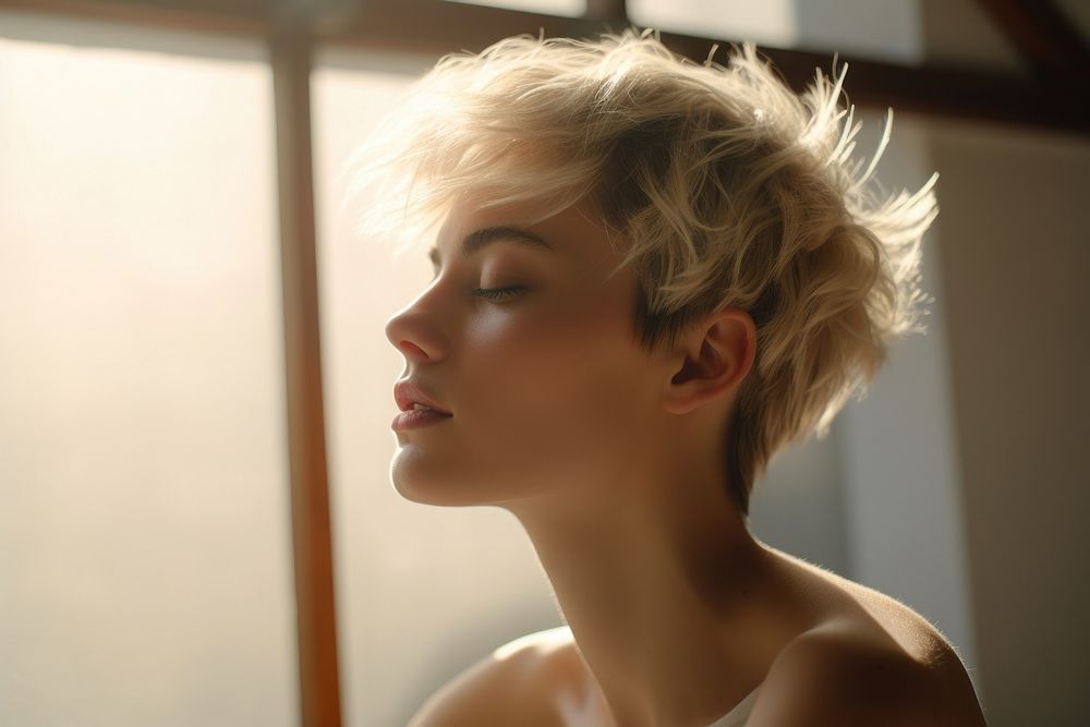 Short hair adult woman contemplation. AI generated Image by rawpixel.