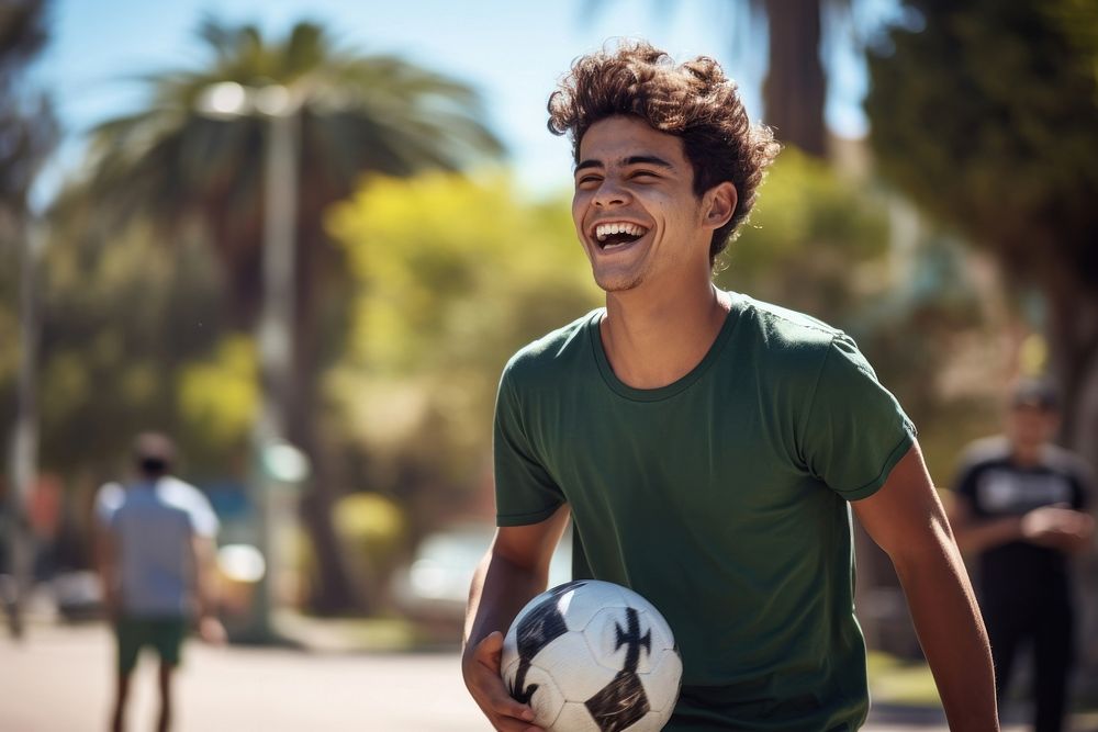 Hispanic Mexican young man football sports laughing. AI generated Image by rawpixel.