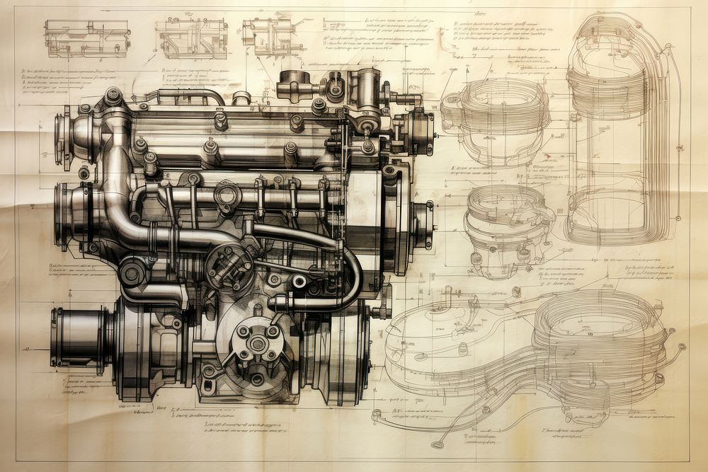 A vintage car engine diagram backgrounds vehicle. AI generated Image by rawpixel.