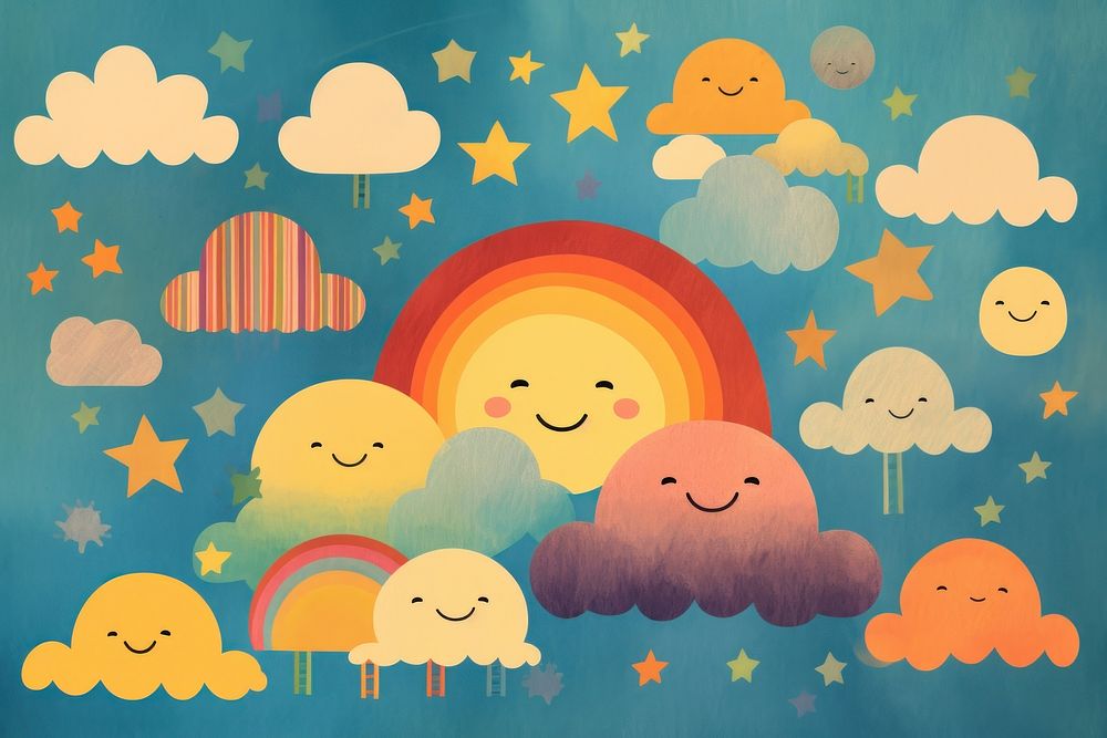 Child patterns of a diverse peoples cloud backgrounds creativity. AI generated Image by rawpixel.